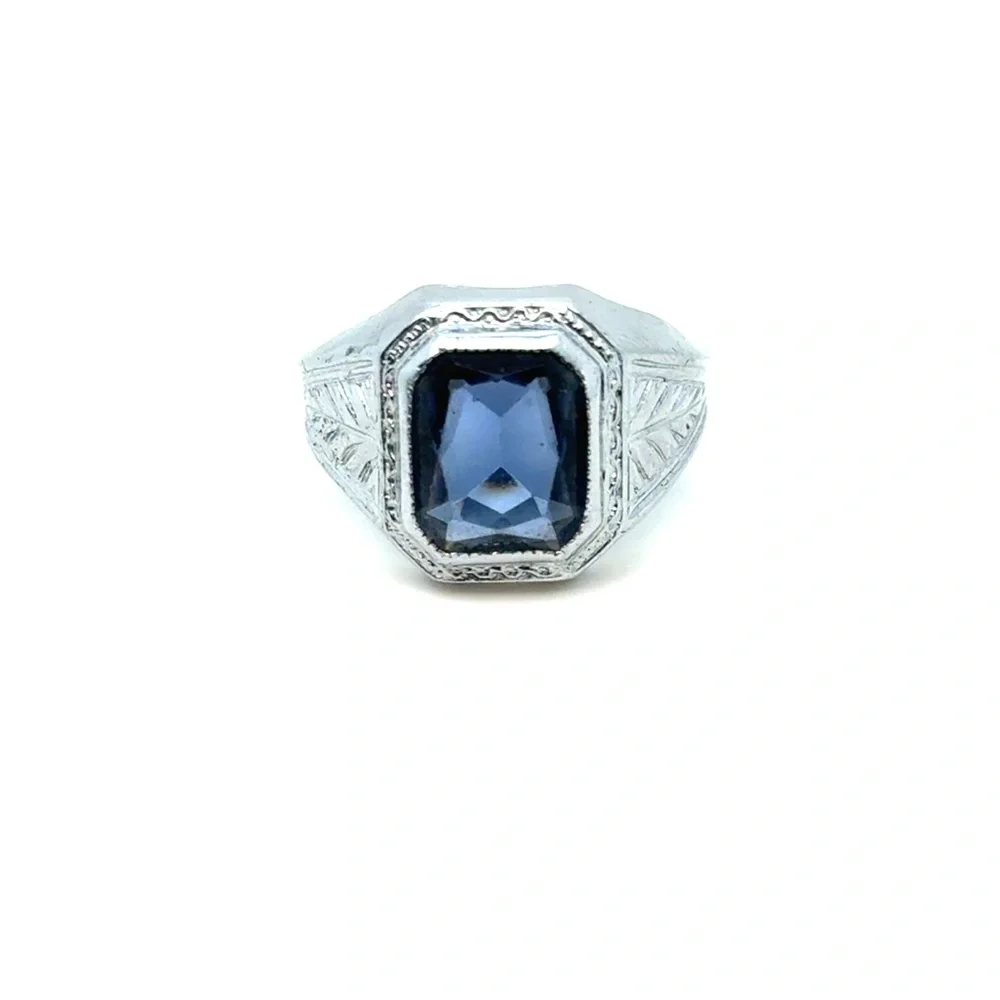 Silver‎ Blue Stone Signet Ring